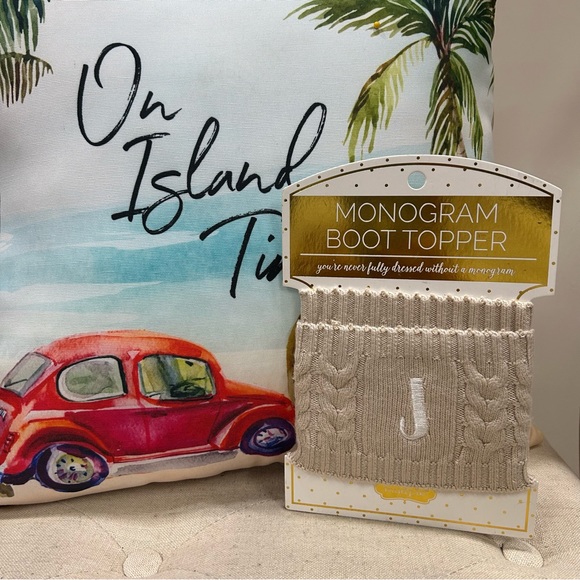 Mud Pie  NWT! Women’S Beige Chelsea Initial Monogram Boot Cuff Toppers - Picture 2 of 7